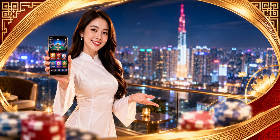 Người phụ nữ Việt Nam trong trang phục áo dài thưởng thức trò chơi bài trực tuyến tại TP.HCM